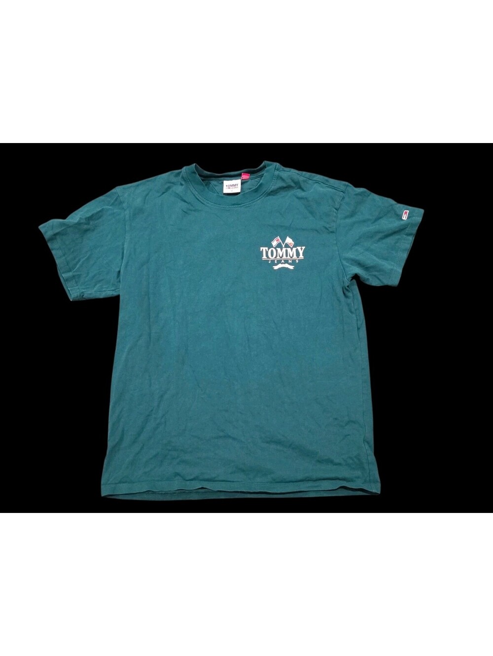 Tommy Jeans Men's Green Vintage Graphic Logo T-Shirt Size M 90s Streetwear